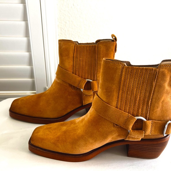 Sam Edelman Bellamie Camel Leather Suede Buckle Ankle Boots - Picture 11 of 14